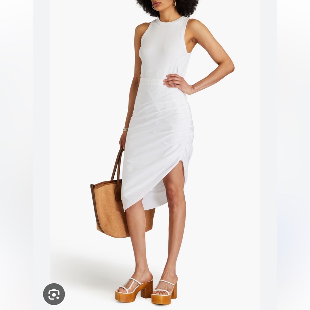 White mixed media Veronica bear midi dress